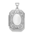 Sterling Silver Rhodium-plated Polished Fancy Scroll 21mm Octagonal Locket, 27.75 x 15.1 mm