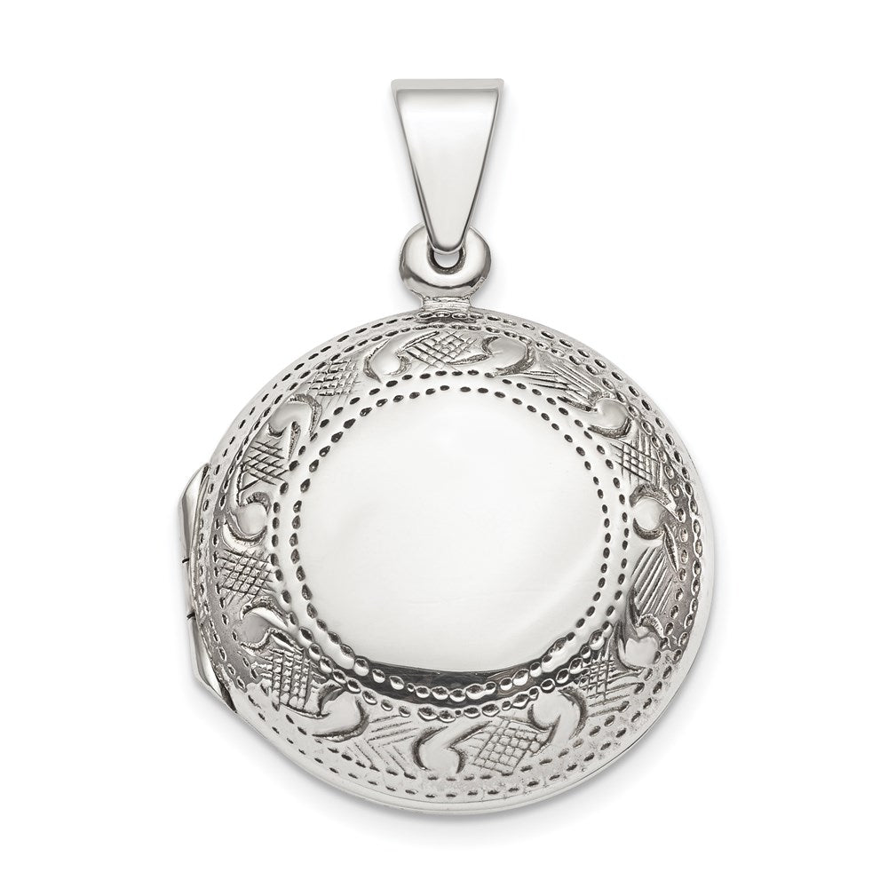 Sterling Silver Textured Border Circle Locket, 31 x 21.85 mm