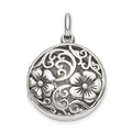 Sterling Silver Antiqued Filigree Floral Top 21mm Locket Pendant, 29.55 x 21 mm