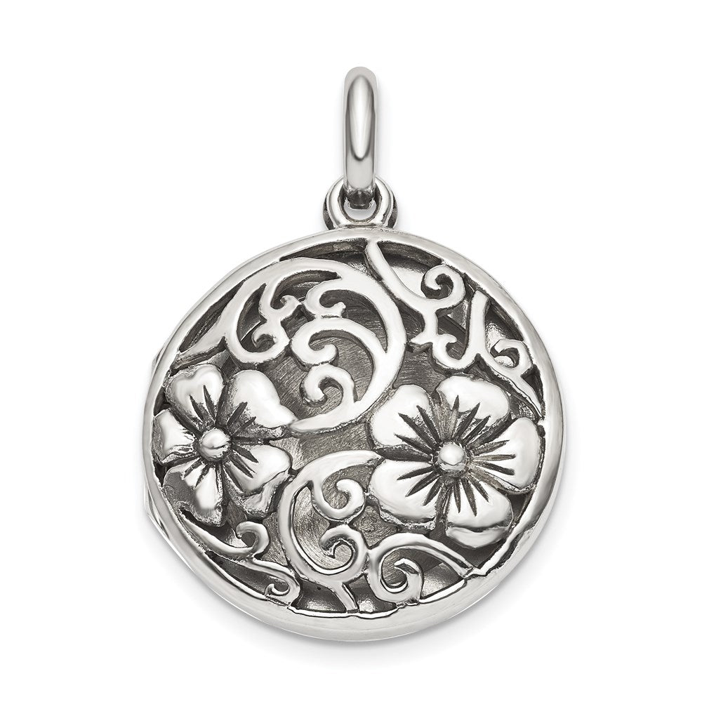 Sterling Silver Antiqued Filigree Floral Top 21mm Locket Pendant, 29.55 x 21 mm