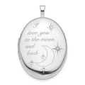 Sterling Silver Rhod-pltd 20mm LOVE TO THE MOON Diamond Oval Locket, 0.015 ct, 31.5 x 20.5 mm