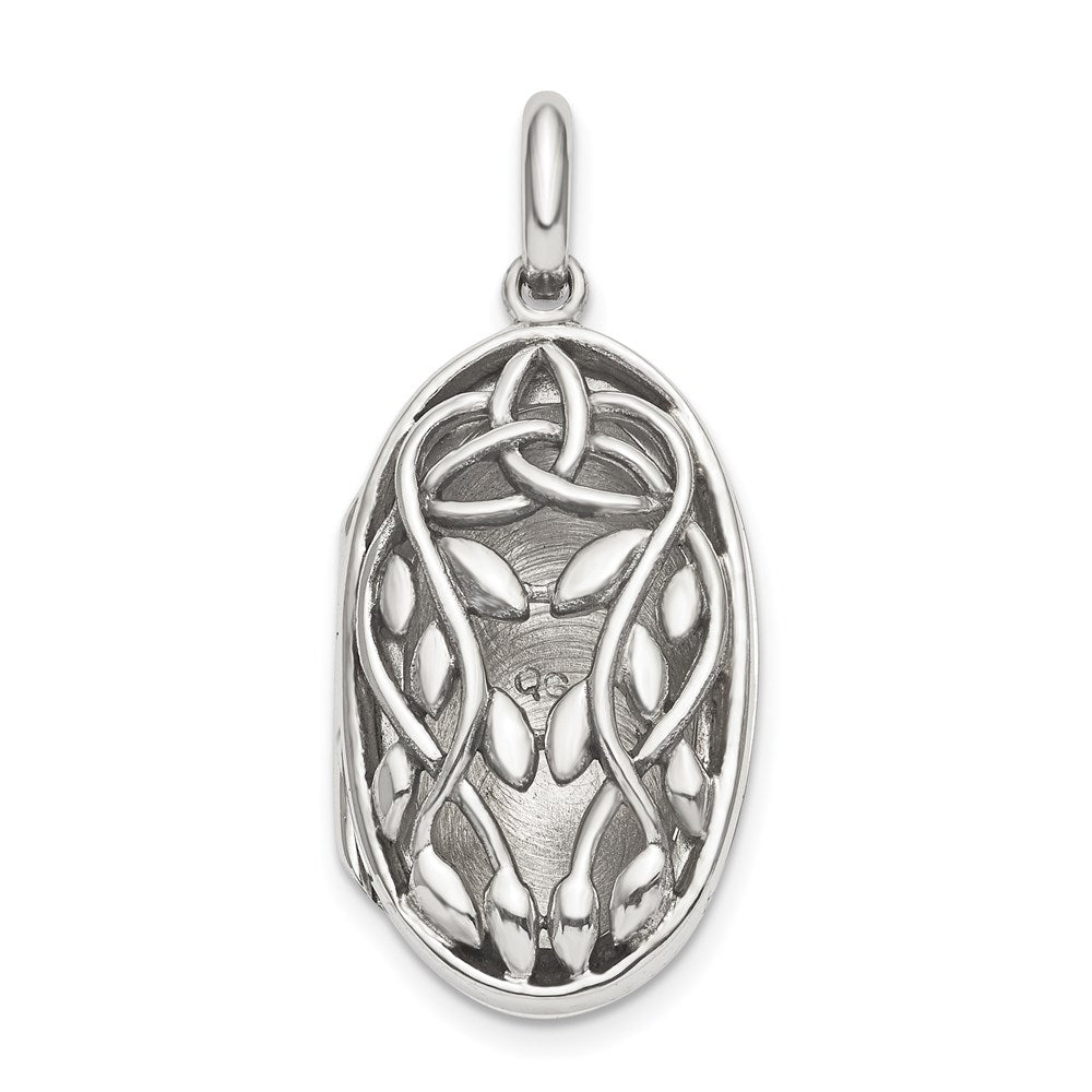 Sterling Silver Antiqued Filigree 23mm Locket Pendant, 31.7 x 14.5 mm