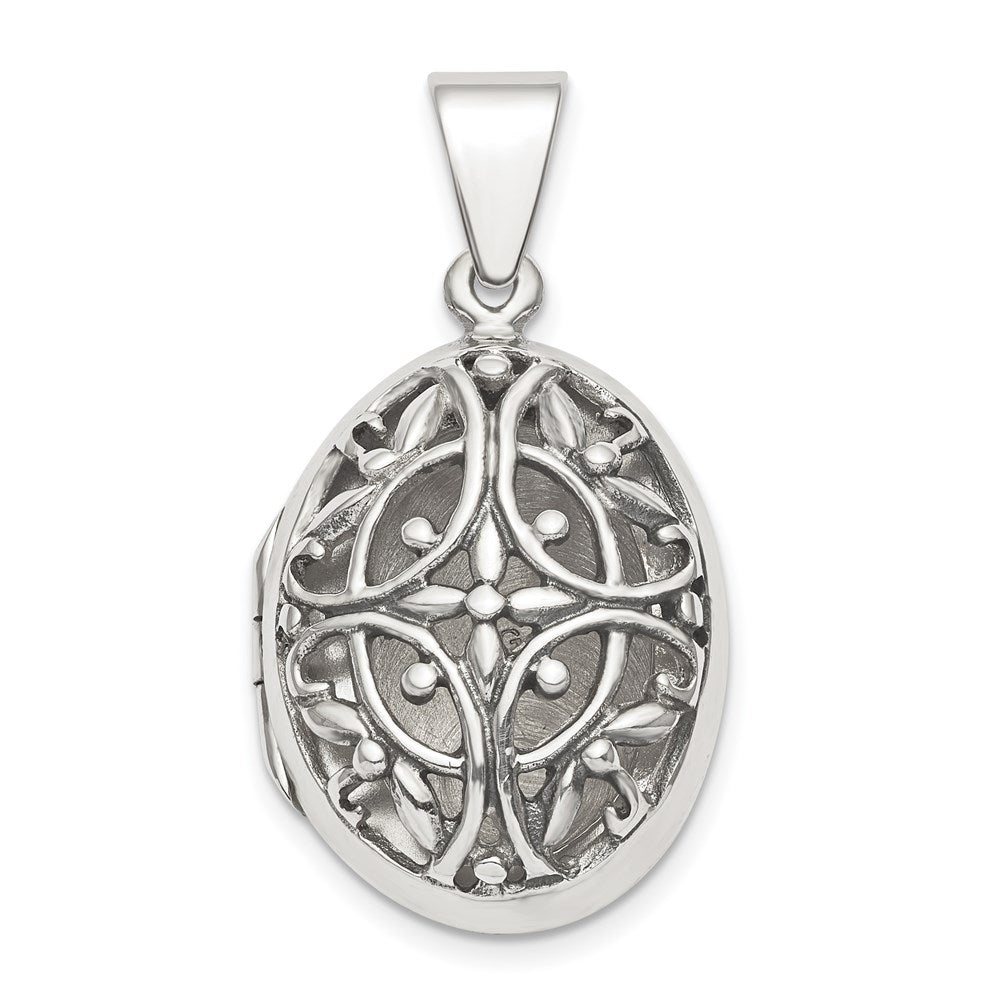 Sterling Silver Polished Filigree 22mm Oval Locket, 31.85 x 17.75 mm