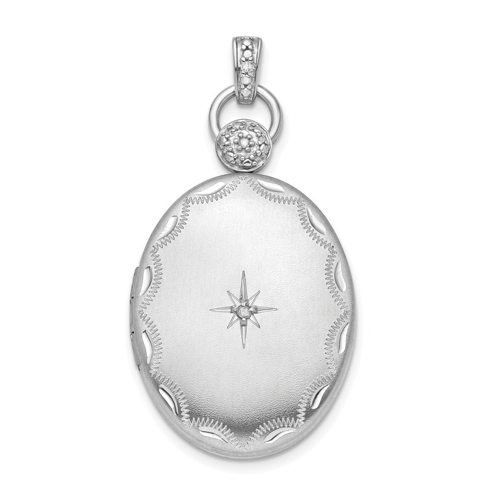 Sterling Silver Rhodium-plate 26mm Diamond Accented D/C Locket, 0.02 ct, 39.2 x 20.4 mm