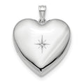 Sterling Silver Rhod-plated 24mm w/ Diamond Star Ash Holder Heart Locket, 0.01 ct, 30.25 x 23.8 mm