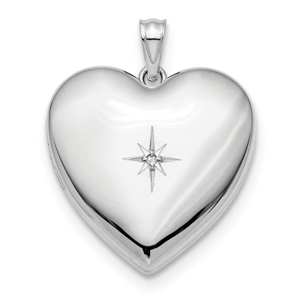 Sterling Silver Rhod-plated 24mm w/ Diamond Star Ash Holder Heart Locket, 0.01 ct, 30.25 x 23.8 mm