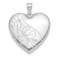Sterling Silver Rhodium-plated 24mm Scrolled Ash Holder Heart Locket, 30.5 x 23.8 mm