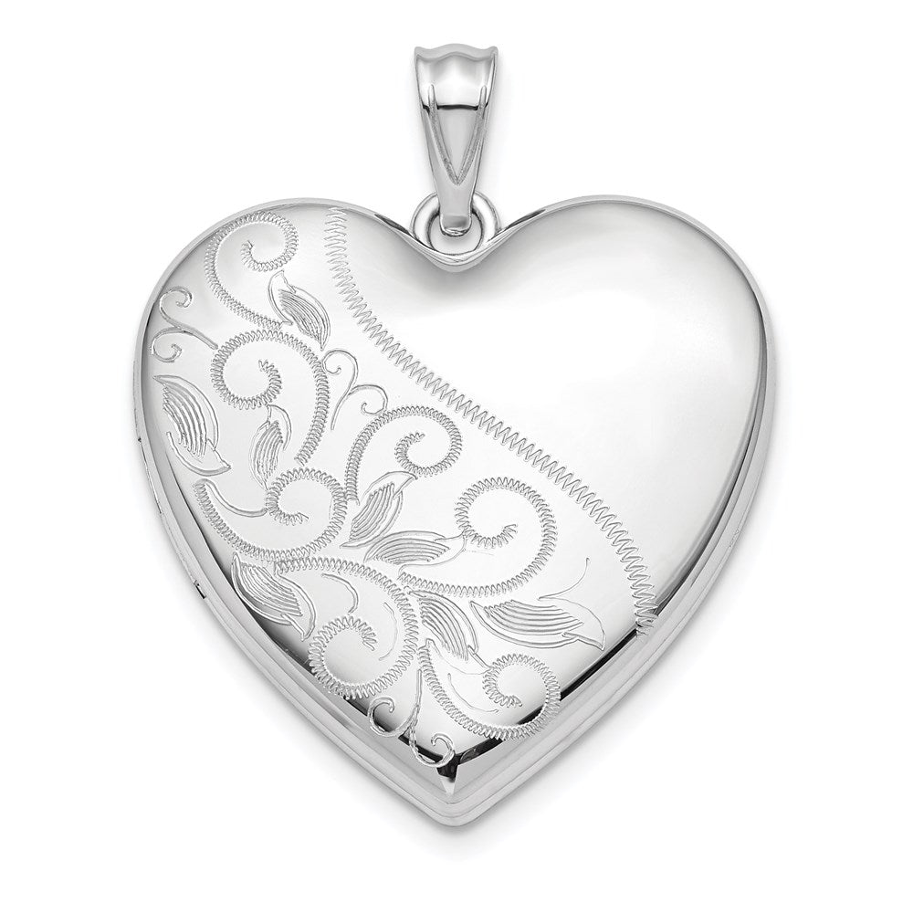Sterling Silver Rhodium-plated 24mm Scrolled Ash Holder Heart Locket, 30.5 x 23.8 mm