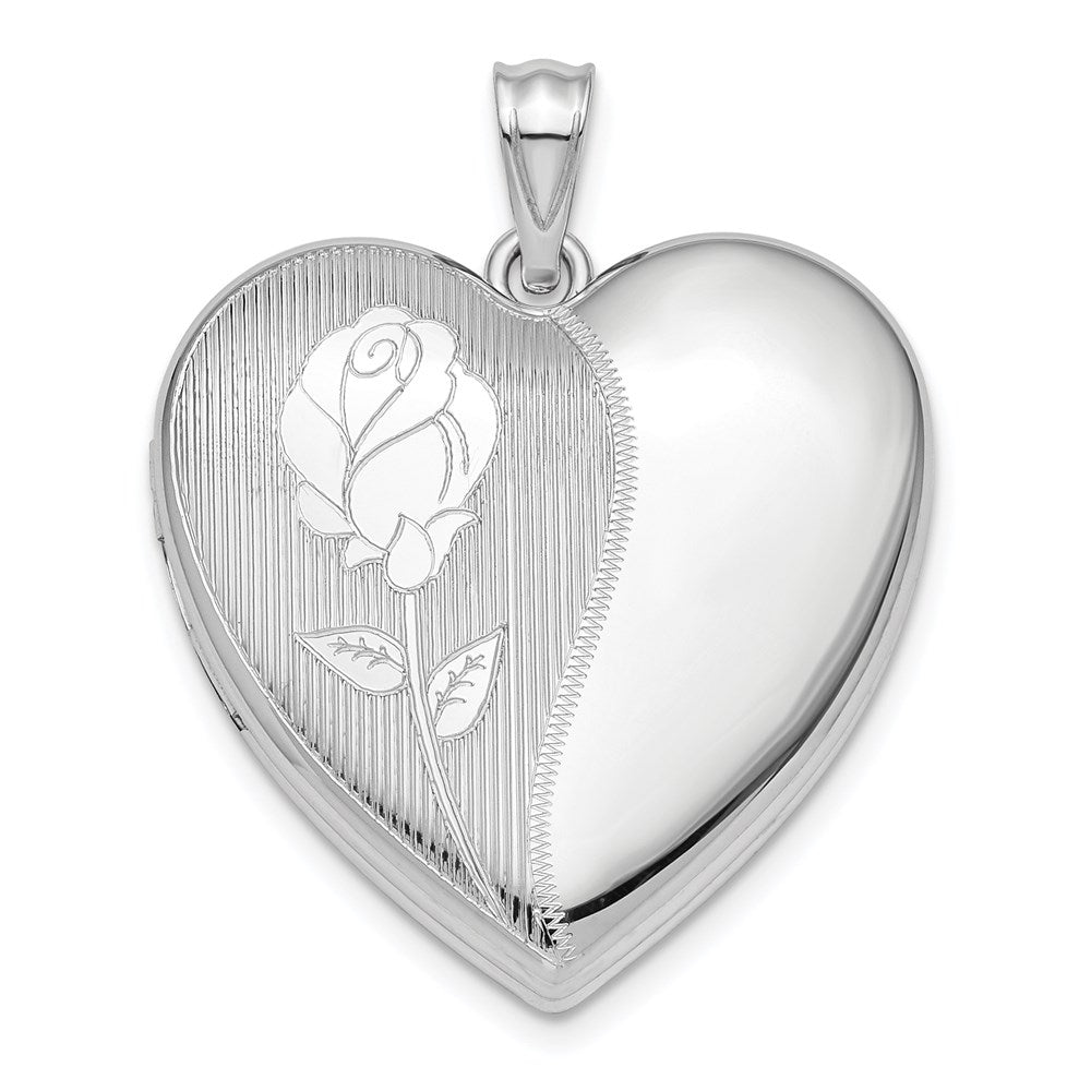 Sterling Silver Rhodium-plated Flower Ash Holder Heart Locket, 30.25 x 23.75 mm