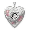 Sterling Silver RH-pltd Satin/Polish Enamel 20mm Vibrant CZ Heart Locket, 25.15 x 19.6 mm