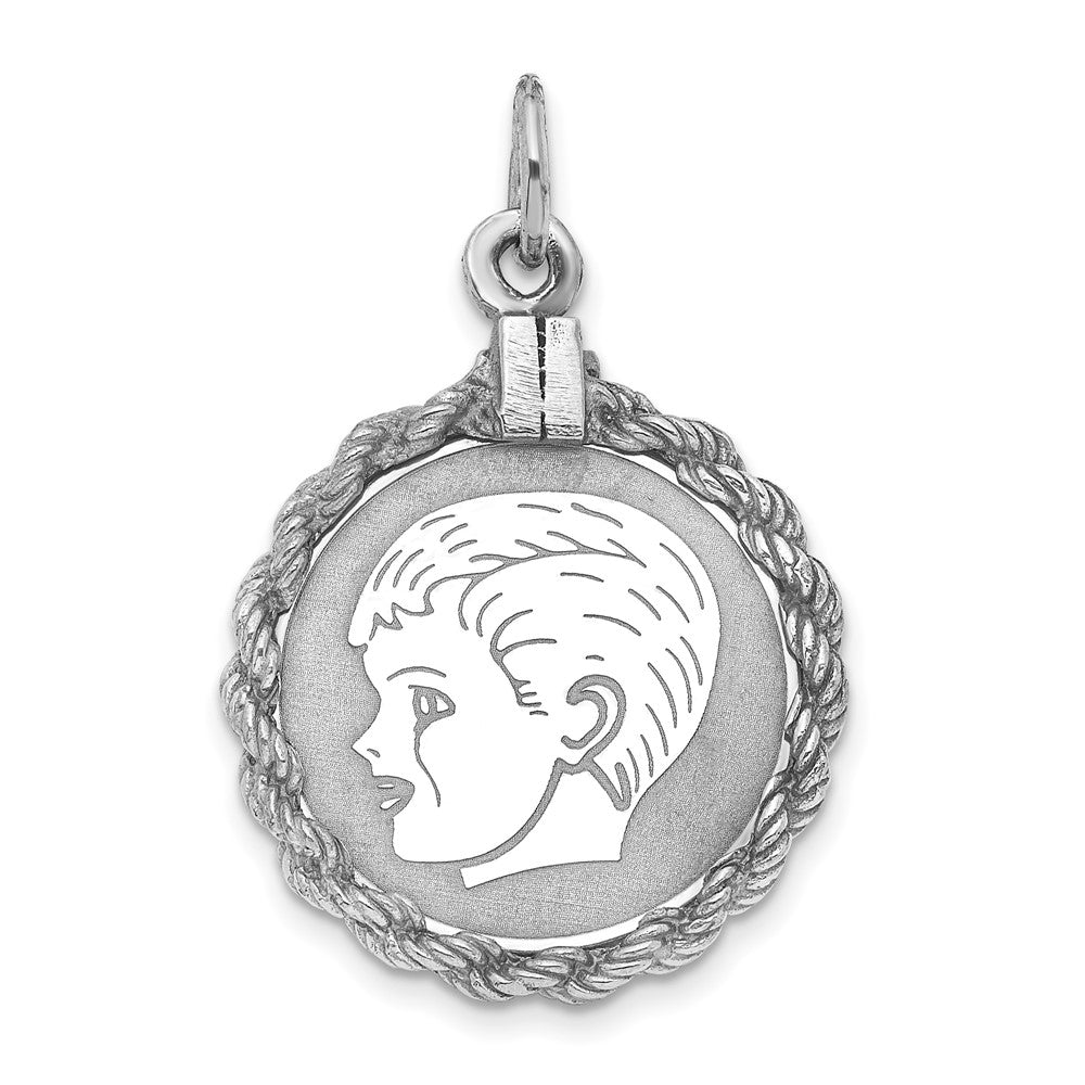 Sterling Silver Engraveable Boy Polished Front/Satin Back Disc Charm, 26 x 17.55 mm