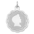 Sterling Silver Rhodium-plated Engravable Boy Disc Charm, 29 x 23 mm