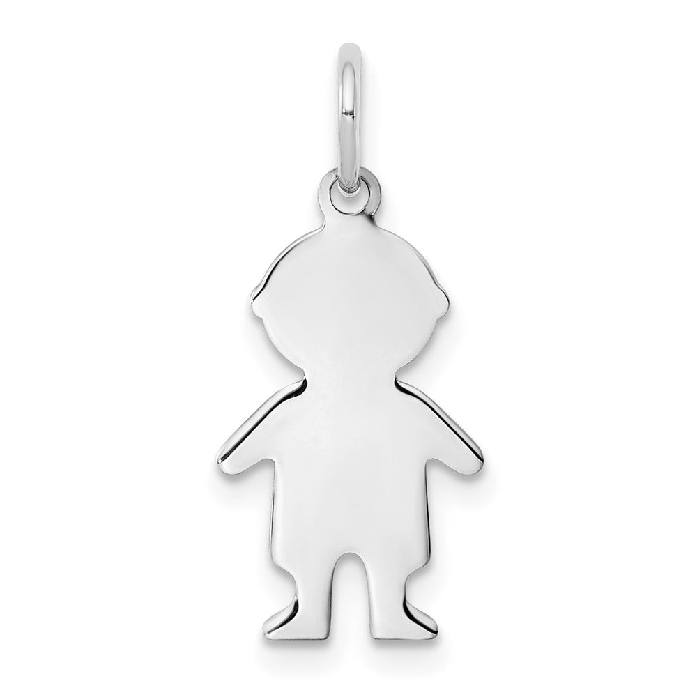 Sterling Silver Rhod-plated Eng. Boy Polished Front/Satin Back Disc Charm, 21 x 10 mm, 0.6 g