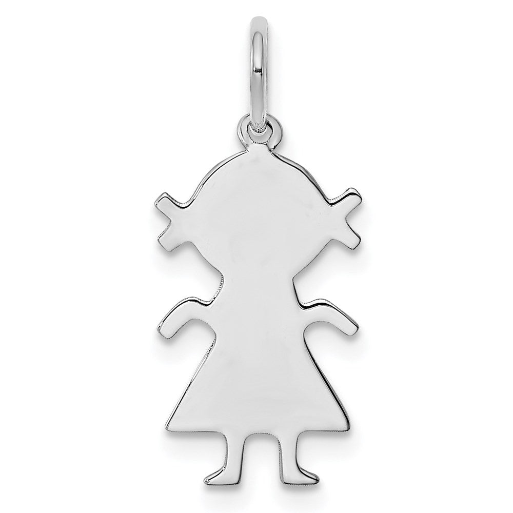 Sterling Silver Rhod-plated Eng. Girl Polished Front/Satin Back Disc Charm, 21 x 10 mm, 0.65 g