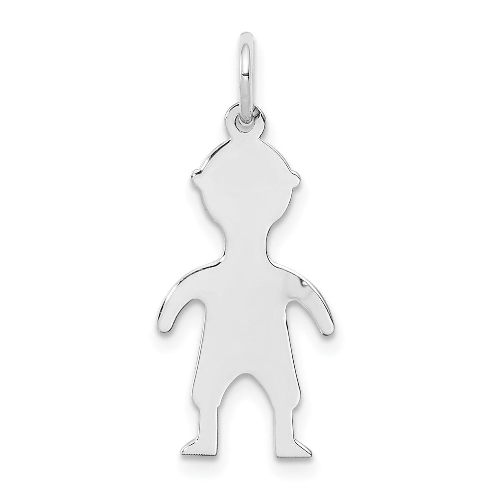 Sterling Silver Rhod-plated Eng. Boy Polished Front/Satin Back Disc Charm, 25 x 11 mm
