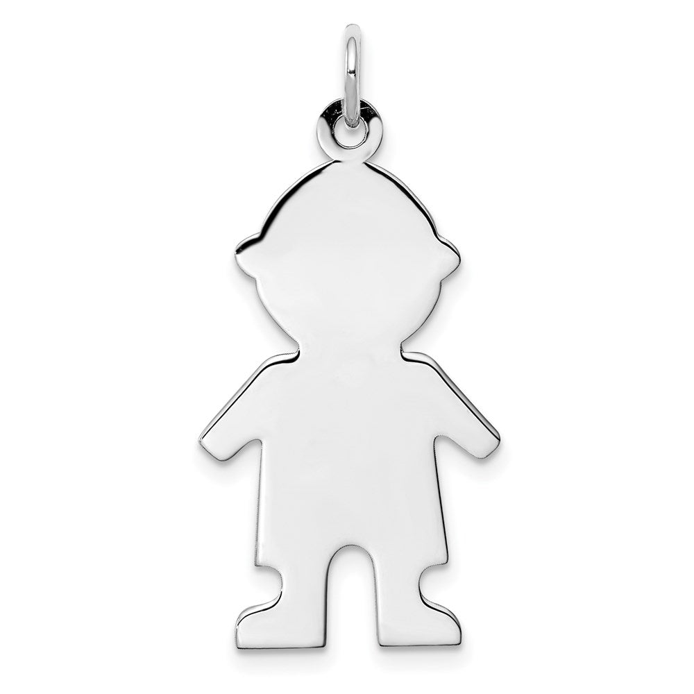 Sterling Silver Rhod-plated Eng. Boy Polished Front/Satin Back Disc Charm, 30 x 16 mm, 1.44 g