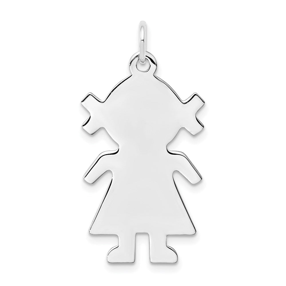 Sterling Silver Rhod-plated Eng. Girl Polished Front/Satin Back Disc Charm, 30 x 16 mm, 1.58 g