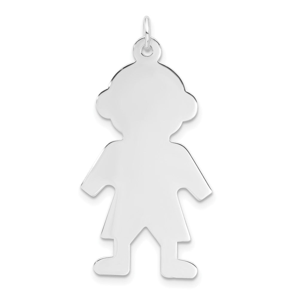 Sterling Silver Rhodium-plated Engraveable Boy Polished Front/Satin Back Disc Charm, 37 x 20 mm