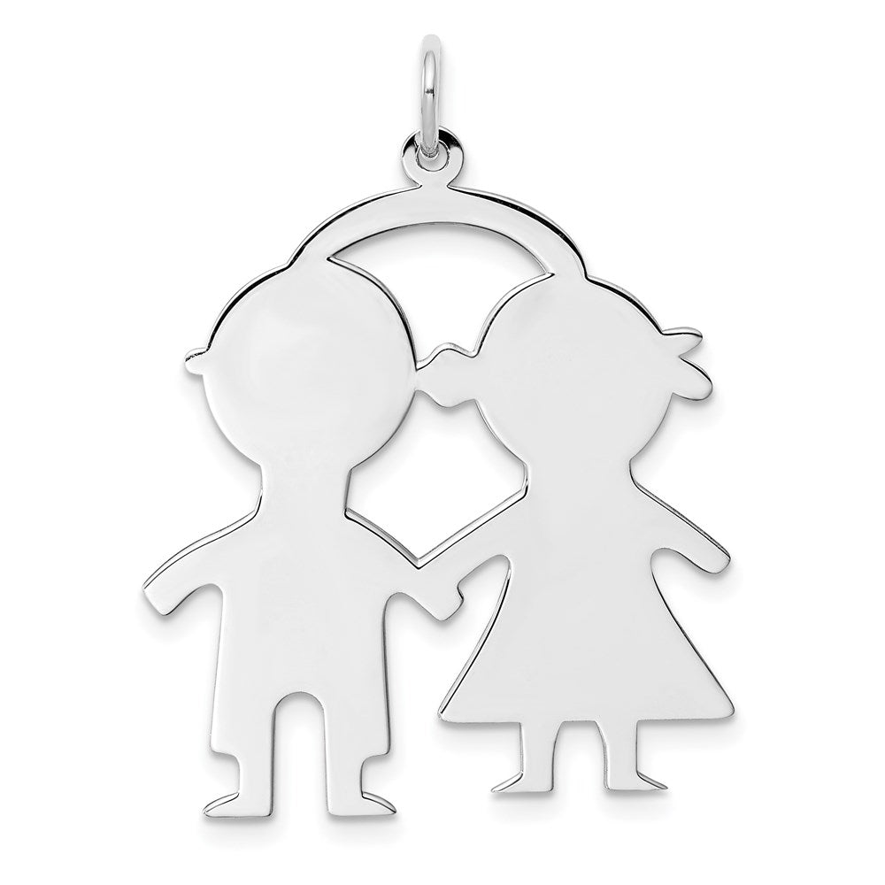 SSilver Rh-plt Engravable Boy/Girl Polished Front/Satin Back Disc Charm, 34 x 26 mm