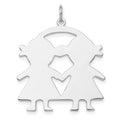 SSilver Rh-plt Engravable Girl/Girl Polished Front/Satin Back Disc Charm, 32 x 27 mm