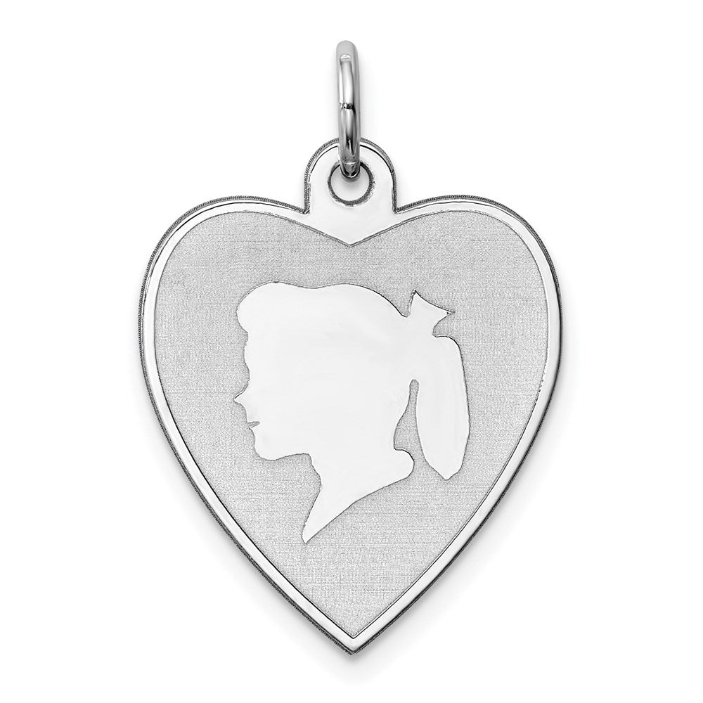 Sterling Silver Rhodium-plated Engravable Girl Disc Charm, 24 x 17 mm