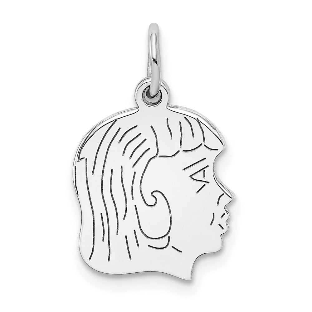 SSilver Rh-plt Engravable Girl Polished Front/Satin Back Disc Charm, 20 x 13 mm, 0.75 g
