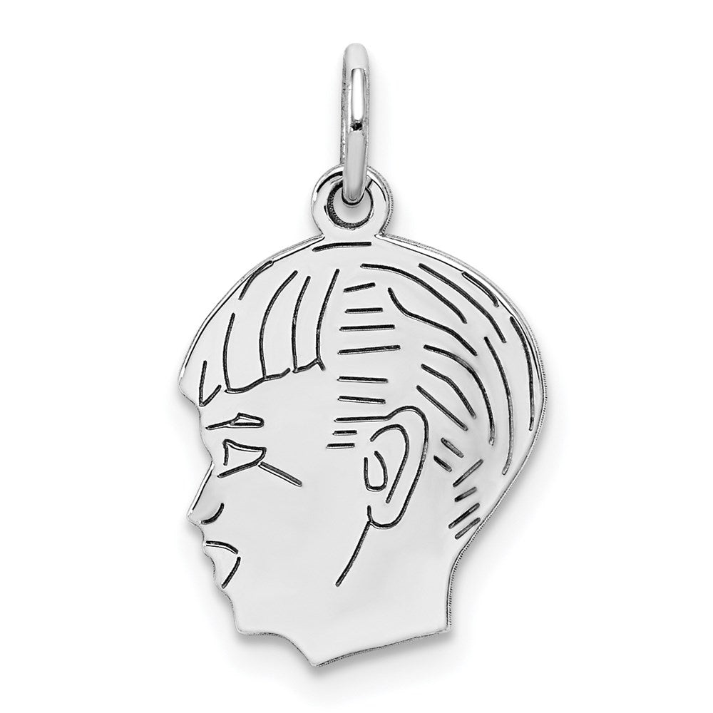 SSilver Rh-plt Engravable Boy Polished Front/Satin Back Disc Charm, 21 x 14 mm, 0.72 g