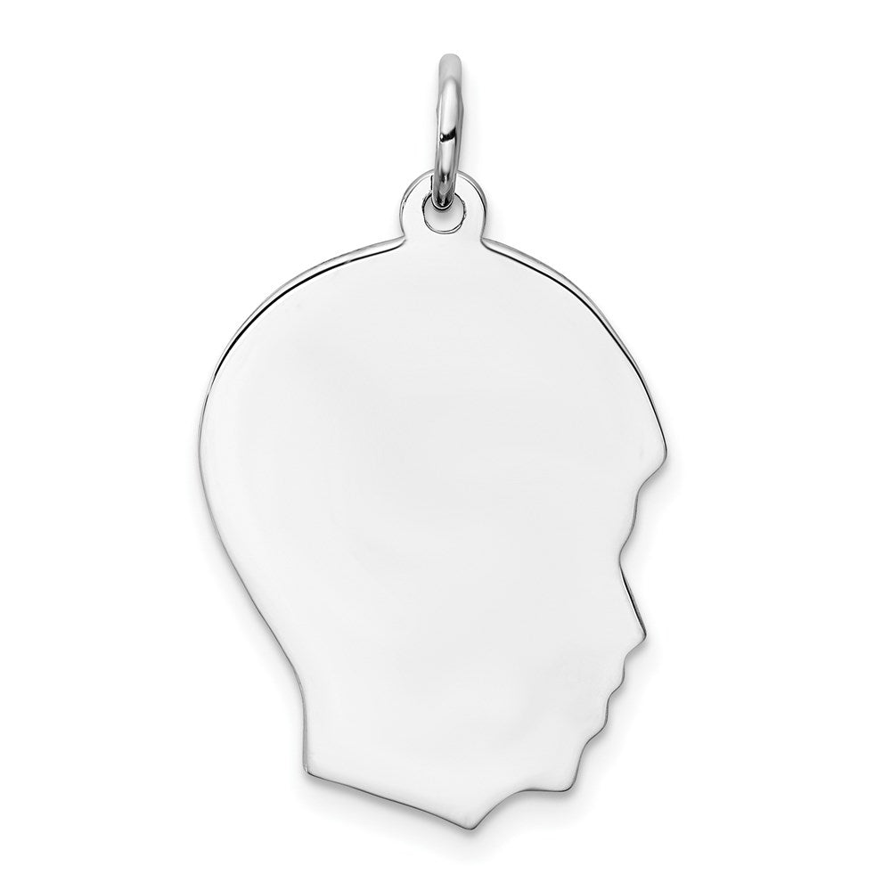 Sterling Silver Rhod-plate Eng. Boy Polish Front/Satin Back Disc Charm, 28 x 17 mm