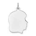 Sterling Silver Rhod-plate Eng. Girl Polish Front/Satin Back Disc Charm, 28 x 16 mm