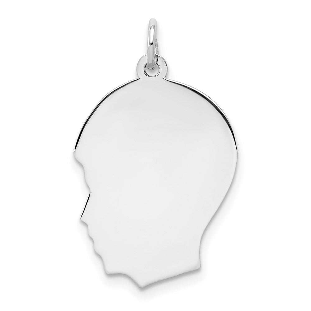 Sterling Silver Rhod-plate Eng. Boy Polished Front/Satin Back Disc Charm, 28 x 17 mm