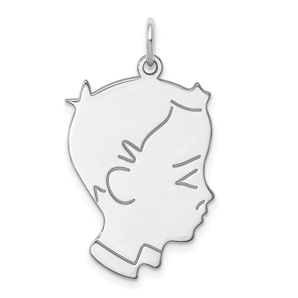 SSilver Rh-plt Engravable Boy Polished Front/Satin Back Disc Charm, 30 x 19 mm, 1.9 g