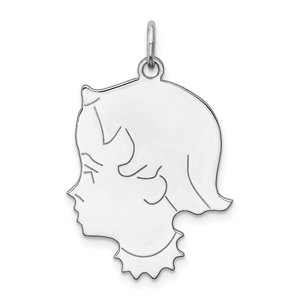 SSilver Rh-plt Engravable Girl Polished Front/Satin Back Disc Charm, 31 x 19 mm, 1.22 g