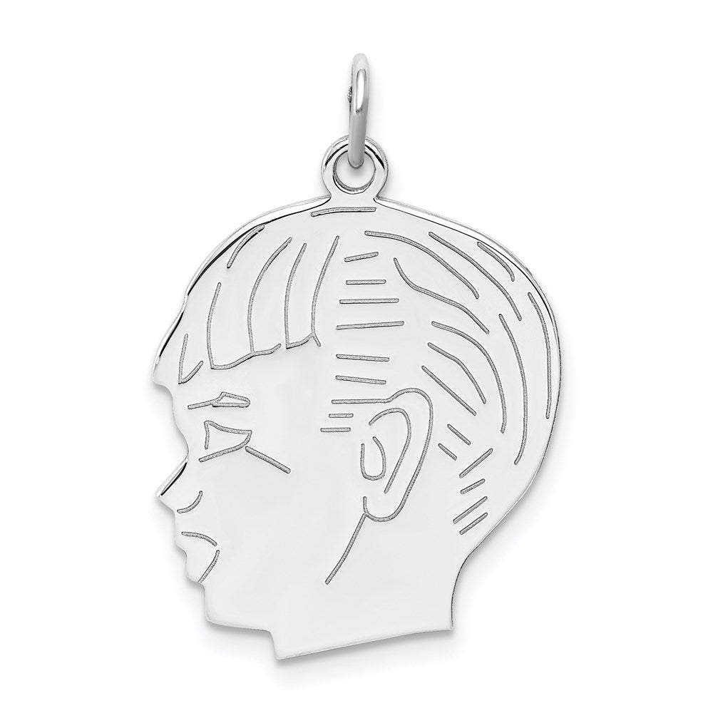 Sterling Silver Rhod-plated ENG. Boy Polished Front/Satin Back Disc Charm, 30 x 20 mm, 2.86 g