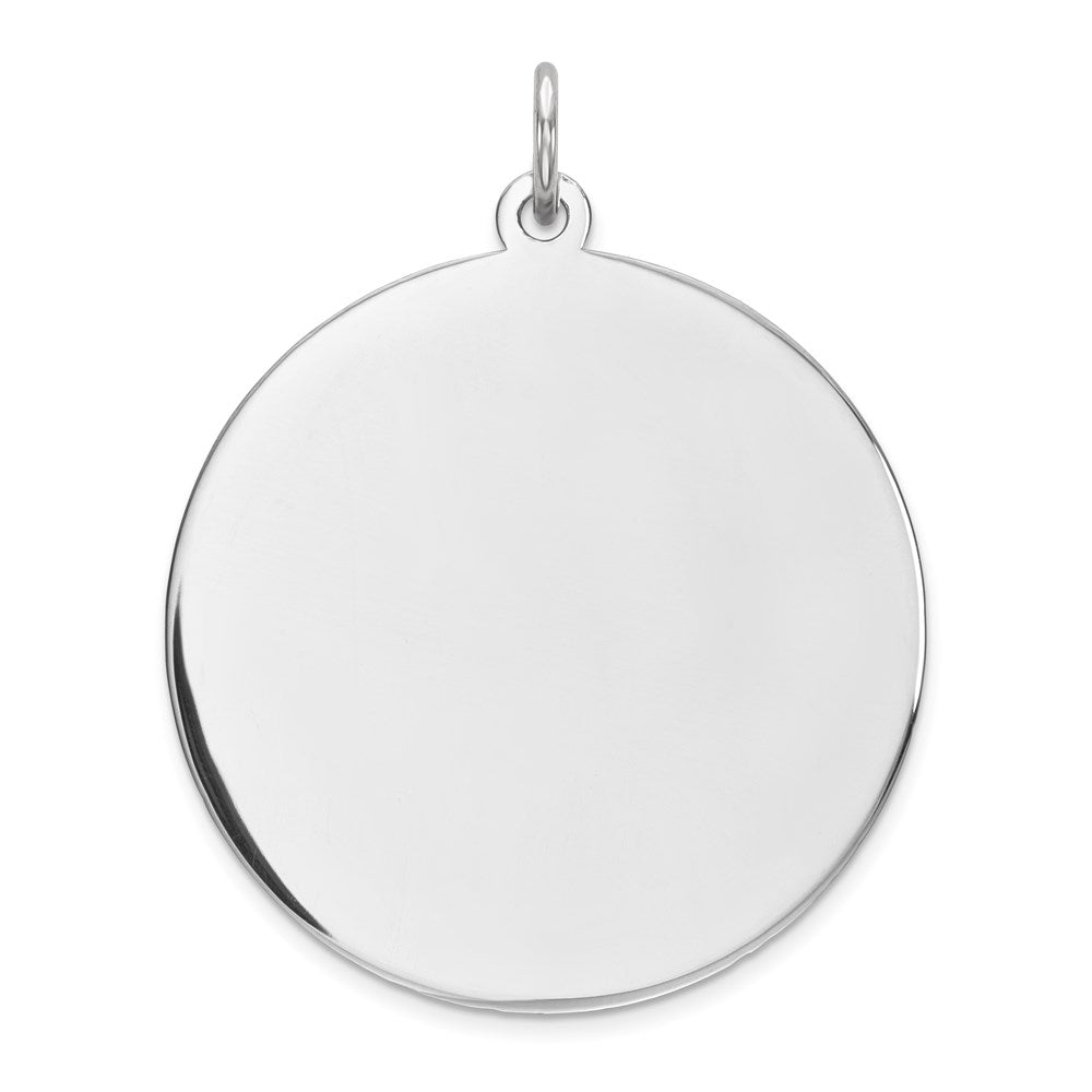 Sterling Silver Rhod-plated Eng. Rnd Polish Front/Satin Back Disc Charm, 33 x 26 mm, 6.06 g