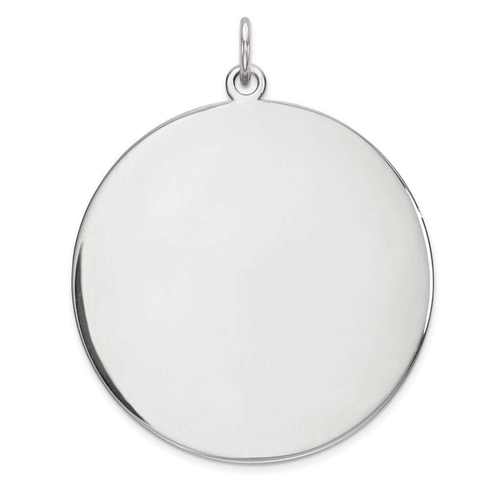 Sterling Silver Rhod-plated Eng. Rnd Polish Front/Satin Back Disc Charm, 36 x 29 mm, 7.33 g