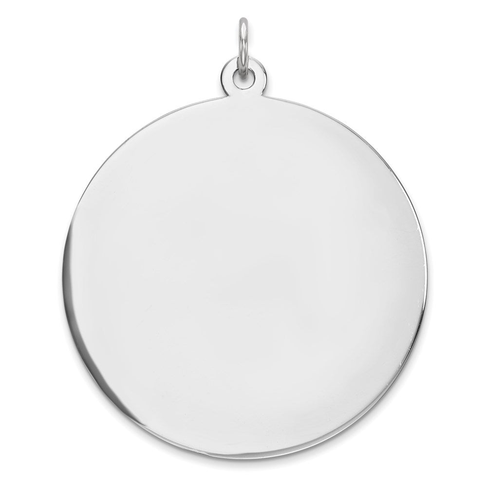 Sterling Silver Rhod-plated Eng. Rnd Polish Front/Satin Back Disc Charm, 39 x 32 mm, 9.24 g