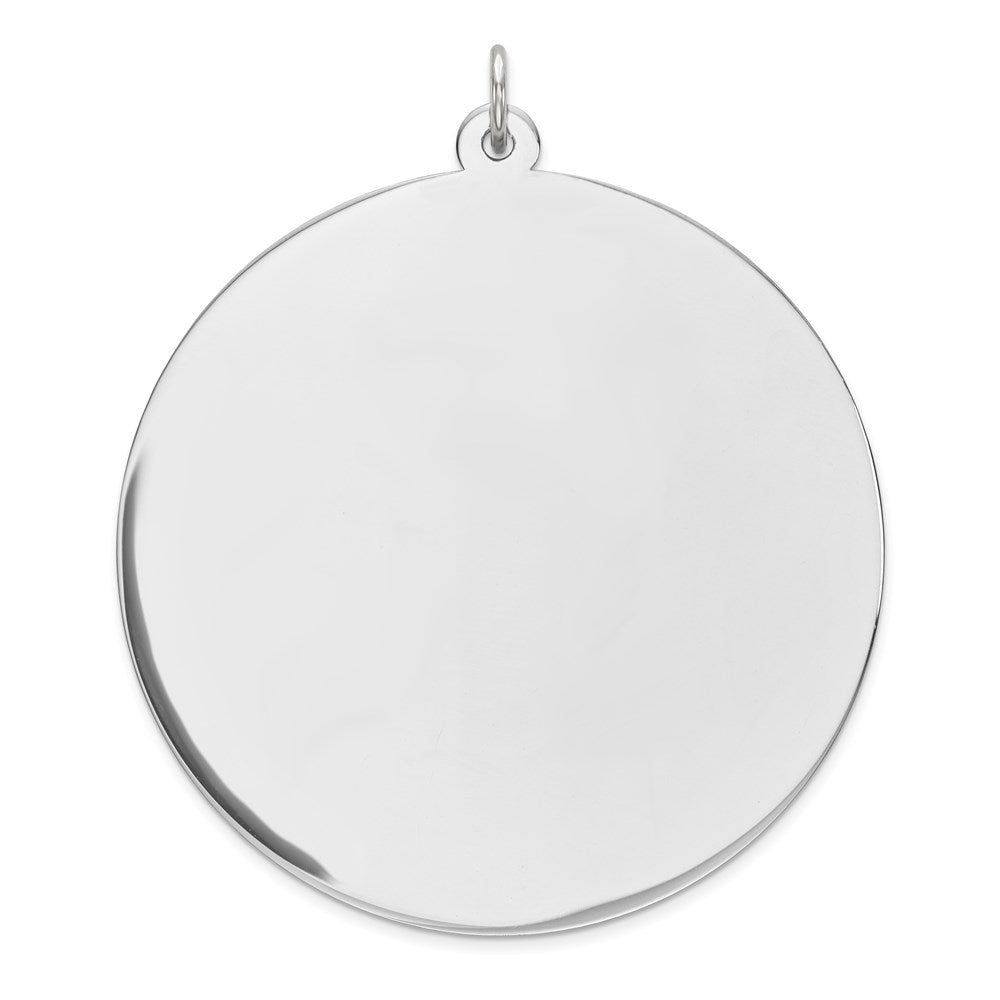Sterling Silver Rhod-plated Eng. Rnd Polish Front/Satin Back Disc Charm, 46 x 38 mm, 13.02 g