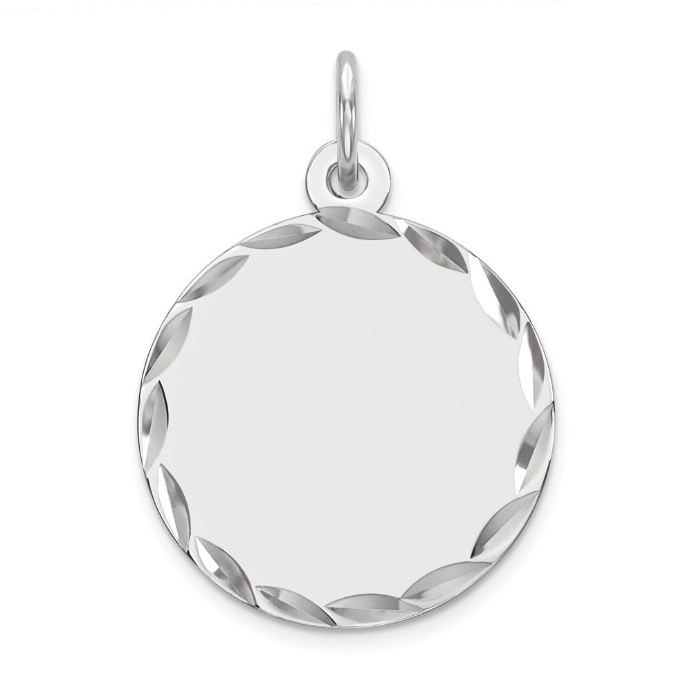 Sterling Silver Rhod-plated Eng. Rnd Polish Front/Satin Back Disc Charm, 23 x 16 mm, 1.71 g
