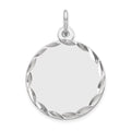 Sterling Silver Rhod-plated Eng. Rnd Polish Front/Satin Back Disc Charm, 23 x 16 mm, 2.3 g