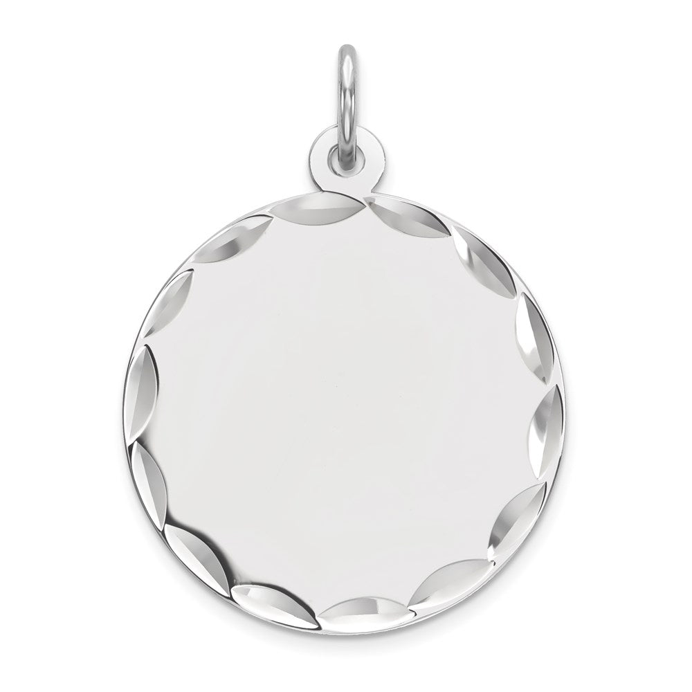 Sterling Silver Rhod-plated Eng. Rnd Polish Front/Satin Back Disc Charm, 26 x 19 mm, 2.4 g