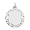 Sterling Silver Rhod-plated Eng. Rnd Polish Front/Satin Back Disc Charm, 26 x 20 mm