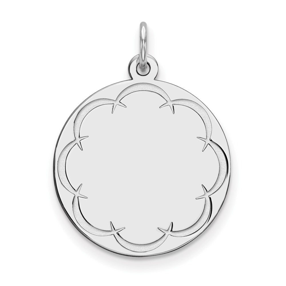 Sterling Silver Rhod-plated Eng. Rnd Polish Front/Satin Back Disc Charm, 26 x 20 mm