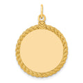 SS Gold Plate Engraveable Round with Rope Polished Front/Satin Back Disc, 29 x 21 mm