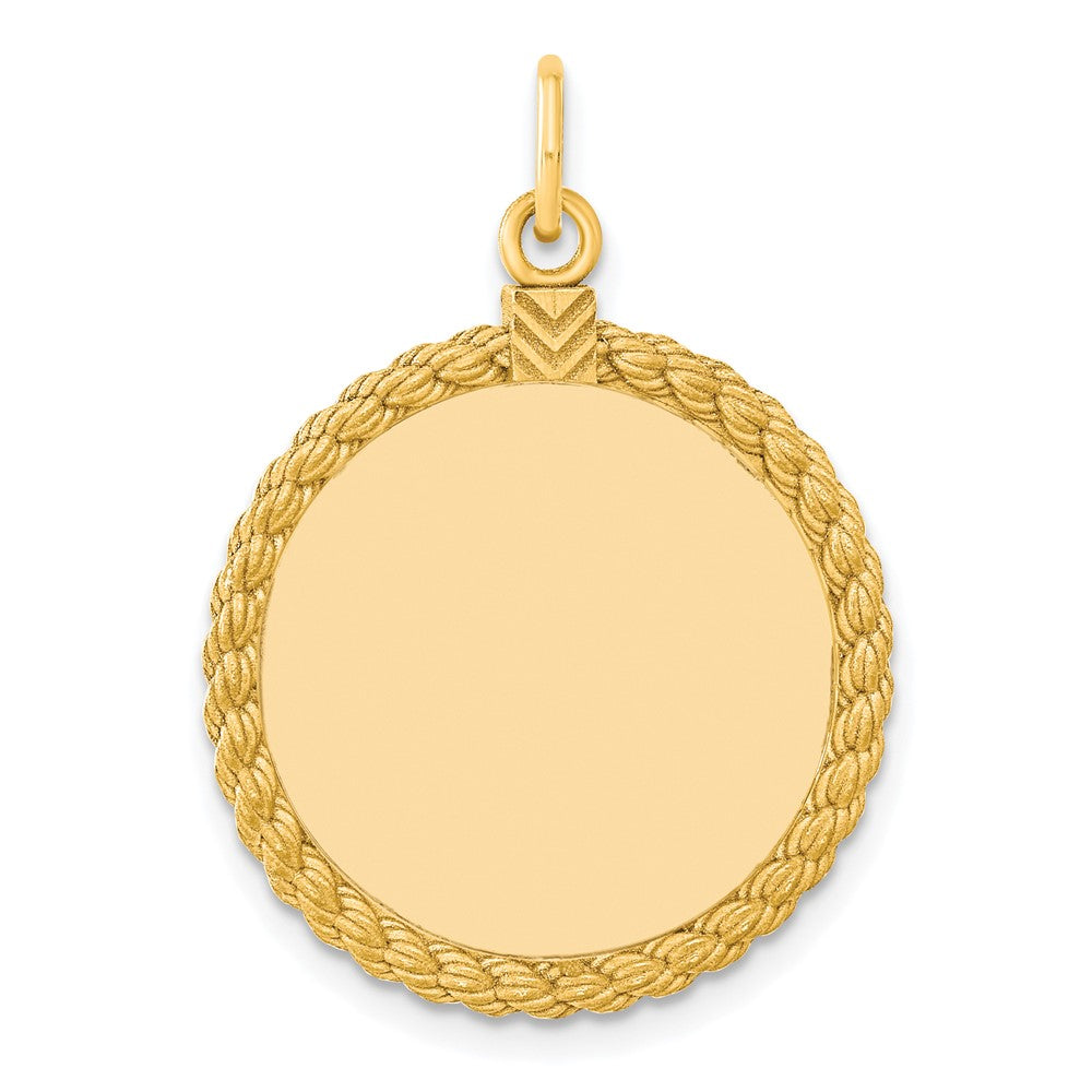 SS Gold Plate Engraveable Round with Rope Polished Front/Satin Back Disc, 29 x 21 mm