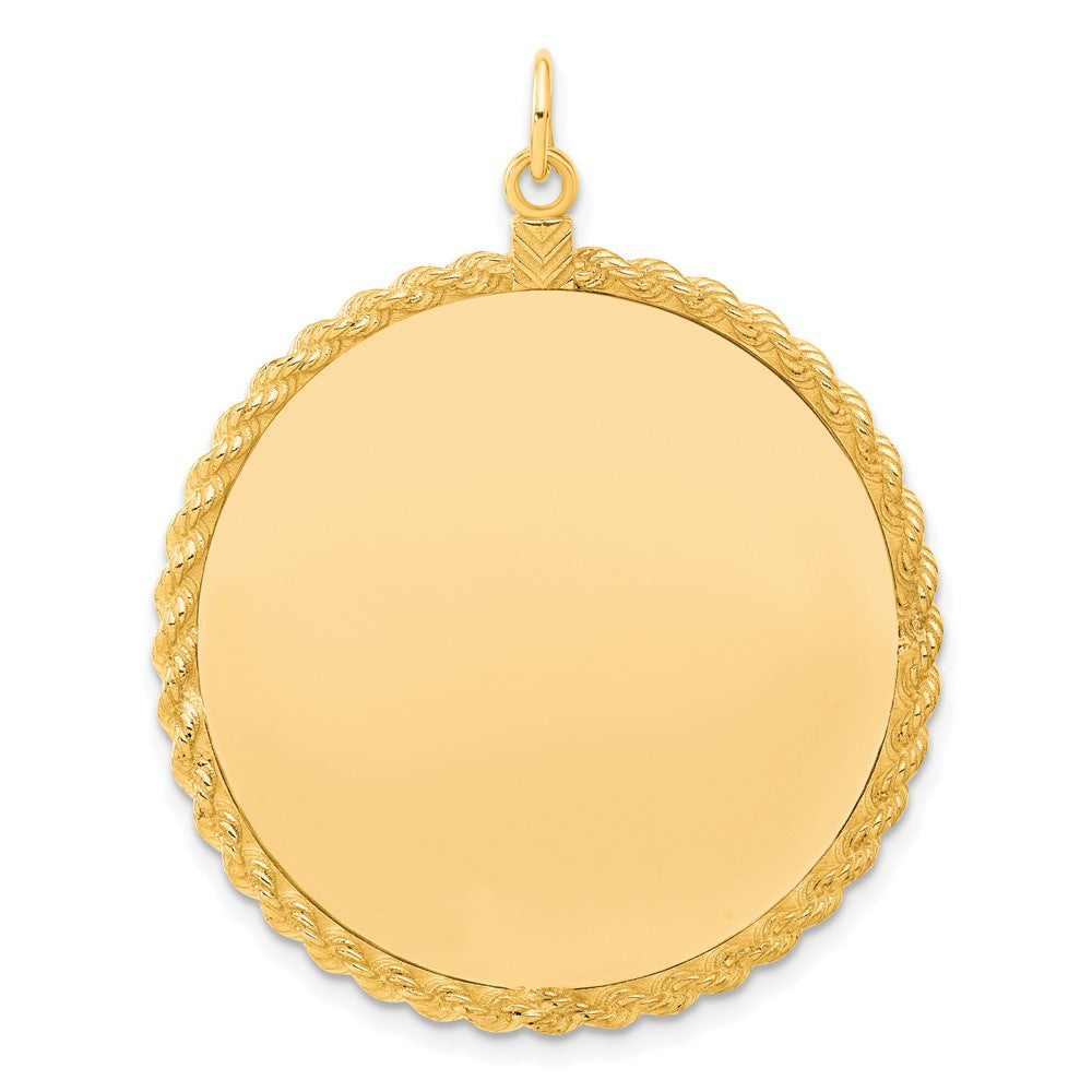 Sterling Silver GP Engraveable Round with Rope Polished Disc, 45 x 36 mm