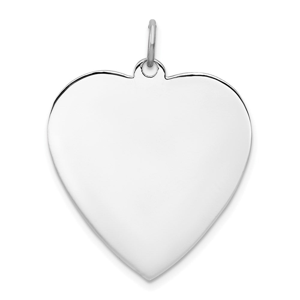 Sterling Silver Rhod-plated Eng. Heart Polish Front/Satin Back Disc Charm, 31 x 25 mm