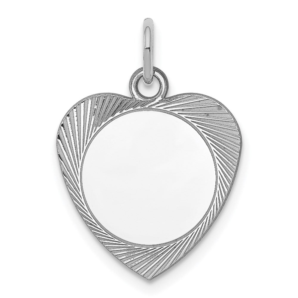 SS Rh-plt Engraveable Heart Polished Front/Satin Back Disc Charm, 17 x 15 mm