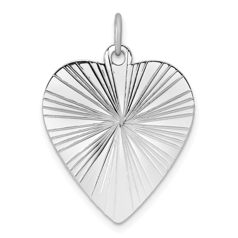 SS Rh-plt Engraveable Heart Polished Front/Satin Back Disc Charm, 27 x 19 mm, 1.76 g