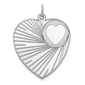 Sterling Silver Rhodium-plated Engraveable Heart Disc Charm, 31 x 25 mm