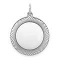 SS Rh-plt Engraveable Round Polished Front/Satin Back Disc Charm, 26 x 19 mm, 1.94 g
